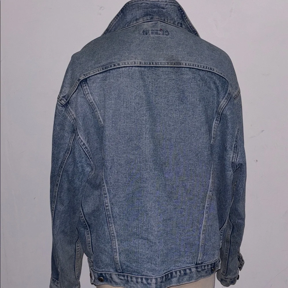 VINTAGE Banana Republic Trucker Jacket Men XL Blue Denim Jean Leather Collar 90s